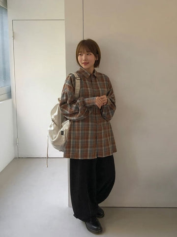 AM Peach Fuzz Check Over Long Sleeve Shirt